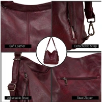 Shopnav Women's PU Leather Medium Shoulder Zipper Handbag (Wine red) - Wine red