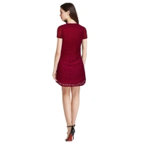Women's Rasal Solid Round Neck Cap Sleeve Dresses (Maroon) - XL