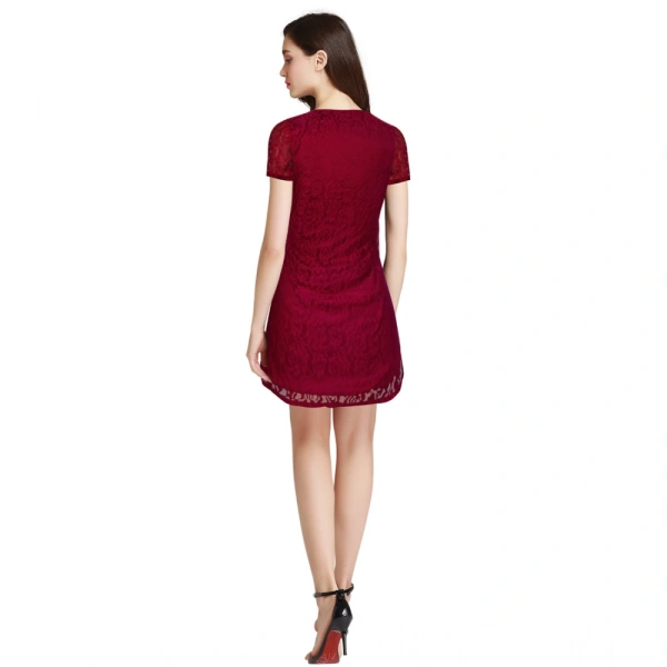 Women's Rasal Solid Round Neck Cap Sleeve Dresses (Maroon) - XL