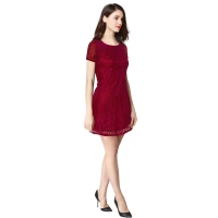 Women's Rasal Solid Round Neck Cap Sleeve Dresses (Maroon) - XL