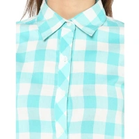 Women's Rayon Checkered Short Sleeve Above Knee Dress (SkuBlue - White) - M