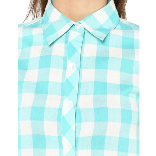 Women's Rayon Checkered Short Sleeve Above Knee Dress (SkuBlue - White) - M