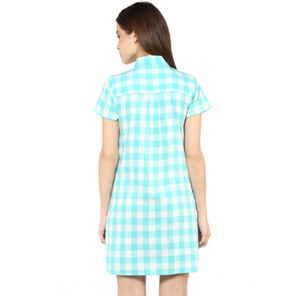 Women's Rayon Checkered Short Sleeve Above Knee Dress (SkuBlue - White) - M