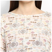Women's Rayon Crepe Printed Ruffle Sleeve Top (Off White - Red) - S