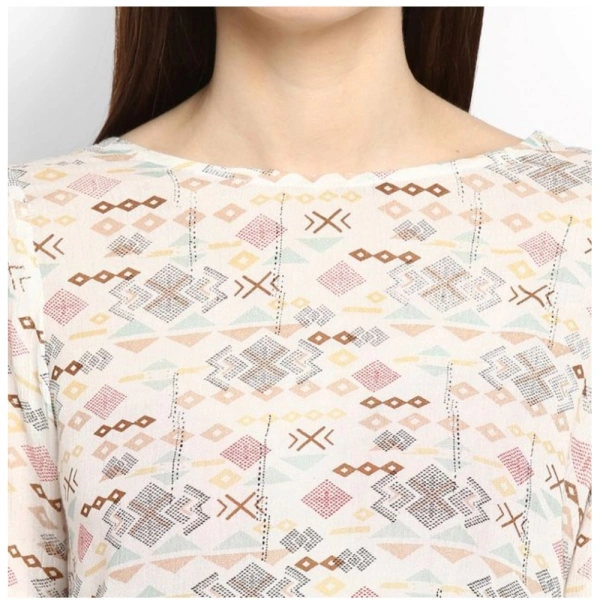 Women's Rayon Crepe Printed Ruffle Sleeve Top (Off White - Red) - XL