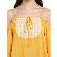 Women's Rayon Embellished Cold Shoulder Regular Top (Mustard Yellow) - L