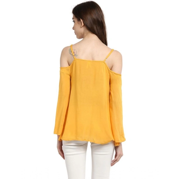 Women's Rayon Embellished Cold Shoulder Regular Top (Mustard Yellow) - L