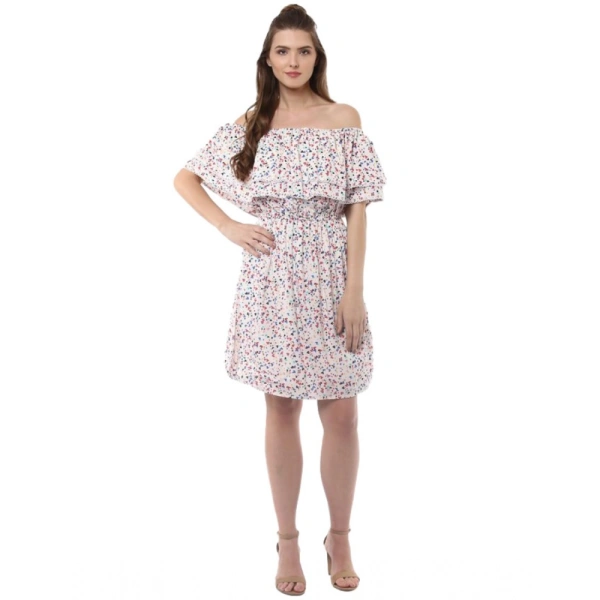 Women's Rayon Floral Half Sleeve Above Knee Dress (Multicolor) - S