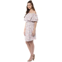 Women's Rayon Floral Half Sleeve Above Knee Dress (Multicolor) - S
