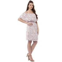 Women's Rayon Floral Half Sleeve Above Knee Dress (Multicolor) - S