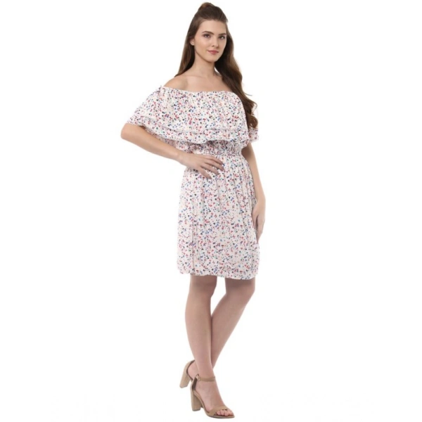 Women's Rayon Floral Half Sleeve Above Knee Dress (Multicolor) - S