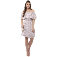 Women's Rayon Floral Half Sleeve Above Knee Dress (Multicolor) - S