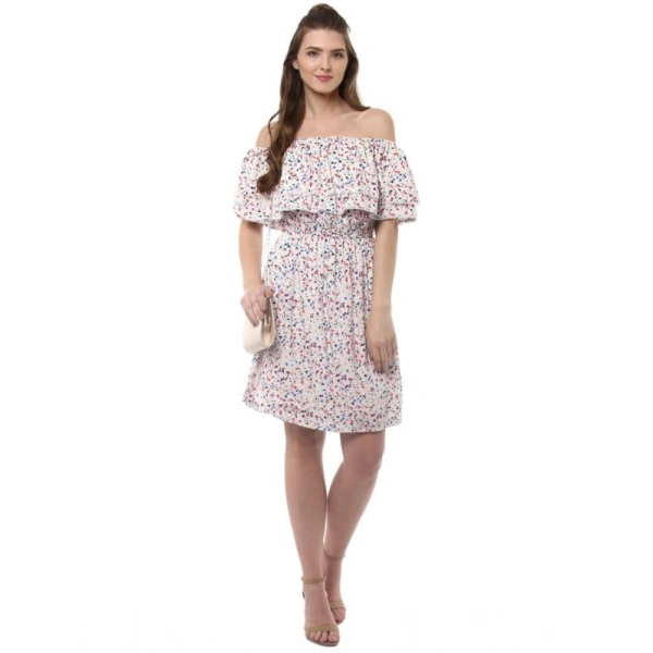 Women's Rayon Floral Half Sleeve Above Knee Dress (Multicolor) - S