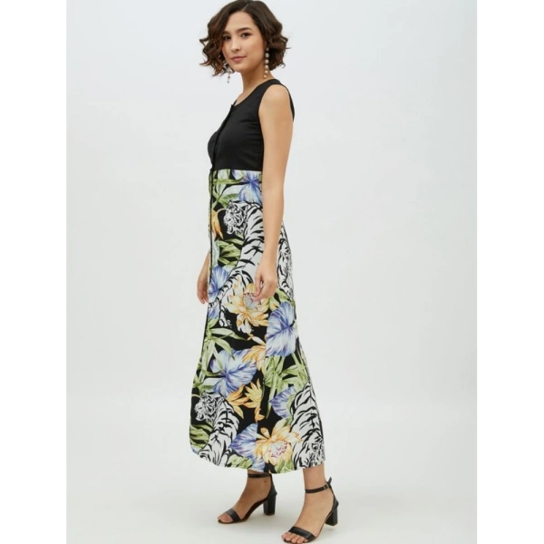 Women's Rayon Floral Sleeveless Calf-length Dress (Multicolor) - L