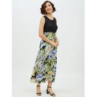 Women's Rayon Floral Sleeveless Calf-length Dress (Multicolor) - L