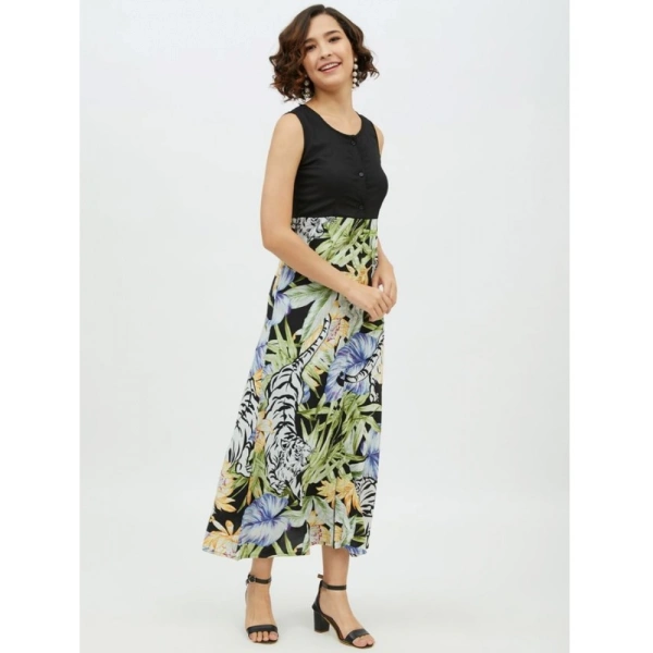 Women's Rayon Floral Sleeveless Calf-length Dress (Multicolor) - L