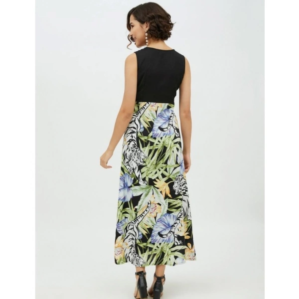 Women's Rayon Floral Sleeveless Calf-length Dress (Multicolor) - L