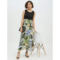 Women's Rayon Floral Sleeveless Calf-length Dress (Multicolor) - L