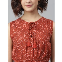Women's Rayon Polka Sleeveless Above Knee Dress (Rust) - L