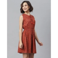 Women's Rayon Polka Sleeveless Above Knee Dress (Rust) - L