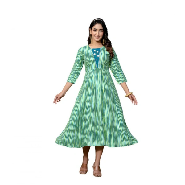 Women's Rayon Print With Embroidery Work A-Line Kurti (Rama) - L