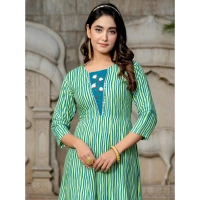 Women's Rayon Print With Embroidery Work A-Line Kurti (Rama) - L