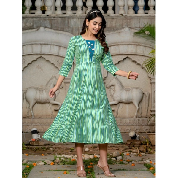 Women's Rayon Print With Embroidery Work A-Line Kurti (Rama) - L