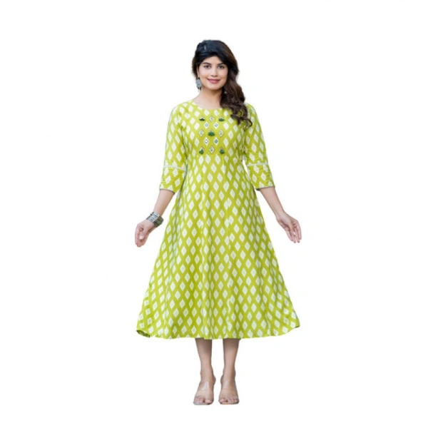 Women's Rayon Print With Embroidery Work A-Line Kurti (Parrot) - 2XL