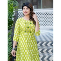 Women's Rayon Print With Embroidery Work A-Line Kurti (Parrot) - 2XL