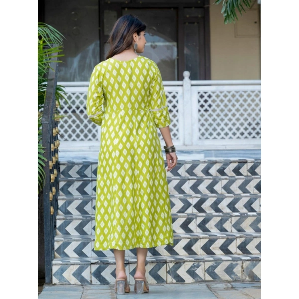Women's Rayon Print With Embroidery Work A-Line Kurti (Parrot) - 2XL