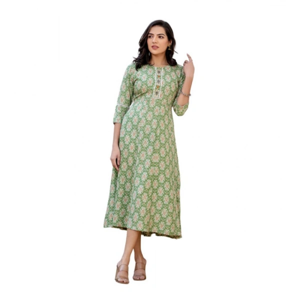Women's Rayon Print With Embroidery Work A-Line Kurti (Green) - 2XL