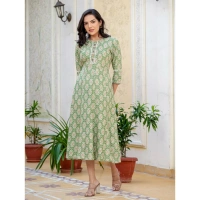 Women's Rayon Print With Embroidery Work A-Line Kurti (Green) - 2XL