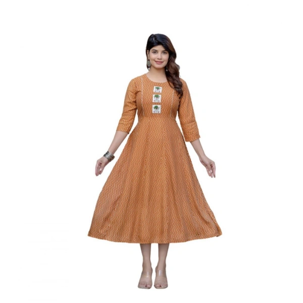 Women's Rayon Print With Embroidery Work A-Line Kurti (Rust) - 2XL