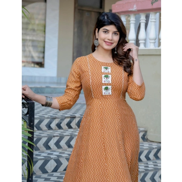 Women's Rayon Print With Embroidery Work A-Line Kurti (Rust) - 2XL