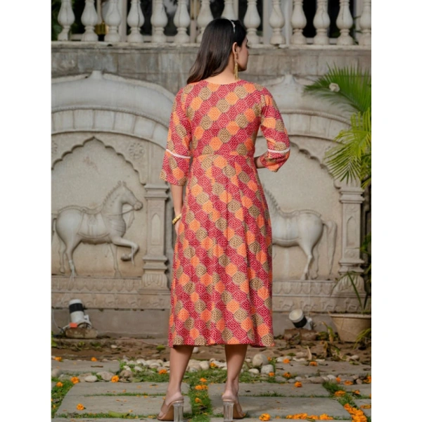 Women's Rayon Print With Embroidery Work A-Line Kurti (Multicolor) - M