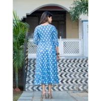 Women's Rayon Print With Embroidery Work A-Line Kurti (Sky Blue) - XL