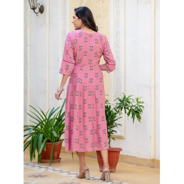 Women's Rayon Print With Embroidery Work A-Line Kurti (Wine) - 3XL