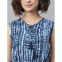Women's Rayon Tie & Dye Sleeveless Above Knee Dress (Blue) - XL