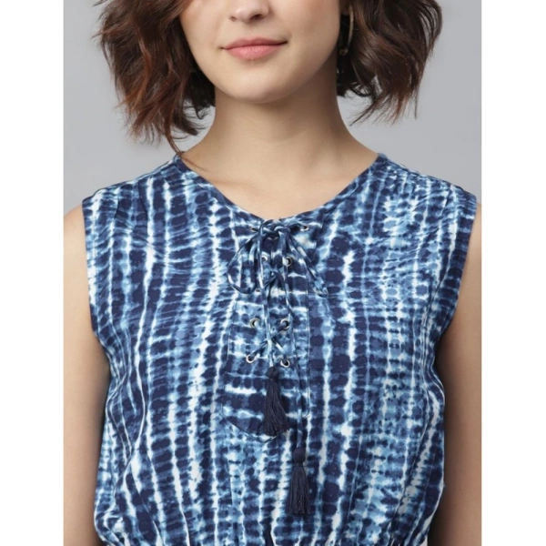 Women's Rayon Tie & Dye Sleeveless Above Knee Dress (Blue) - XL