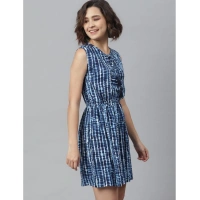 Women's Rayon Tie & Dye Sleeveless Above Knee Dress (Blue) - XL