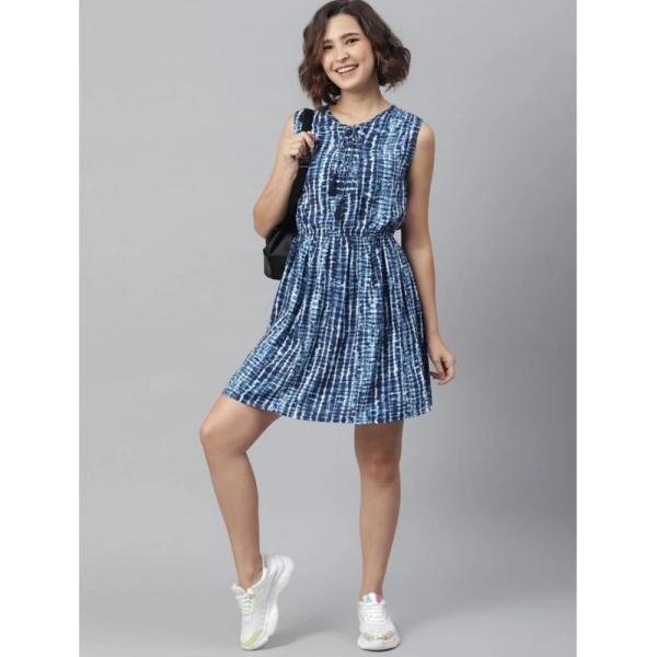 Women's Rayon Tie & Dye Sleeveless Above Knee Dress (Blue) - XL