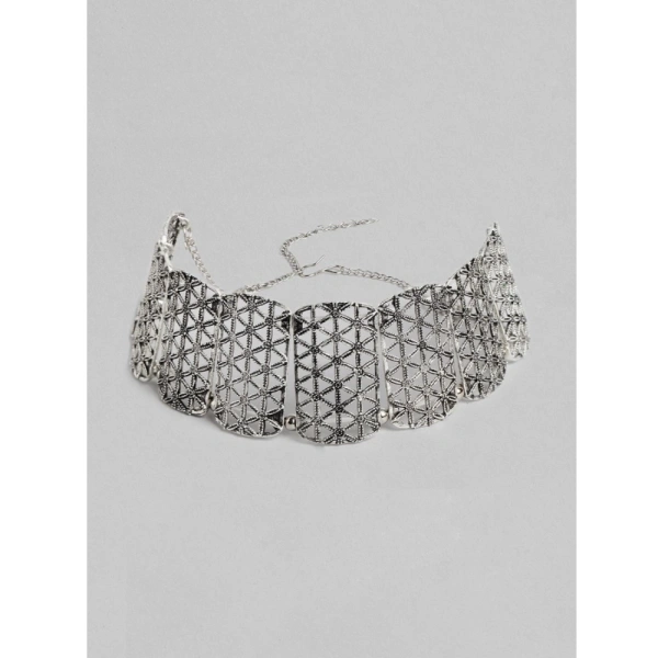 Shopnav Women's Rose Gold Plated Alloy Choker (Silver) - Silver