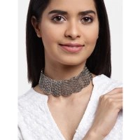 Shopnav Women's Rose Gold Plated Alloy Choker (Silver) - Silver