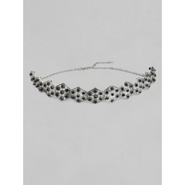 Shopnav Women's Rose Gold Plated Alloy Choker (Silver & Black) - Silver -amp; Black