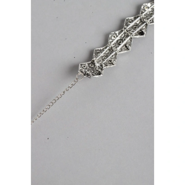 Shopnav Women's Rose Gold Plated Alloy Choker (Silver & Black) - Silver -amp; Black