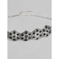 Shopnav Women's Rose Gold Plated Alloy Choker (Silver & Black) - Silver -amp; Black