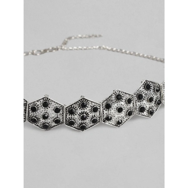 Shopnav Women's Rose Gold Plated Alloy Choker (Silver & Black) - Silver -amp; Black