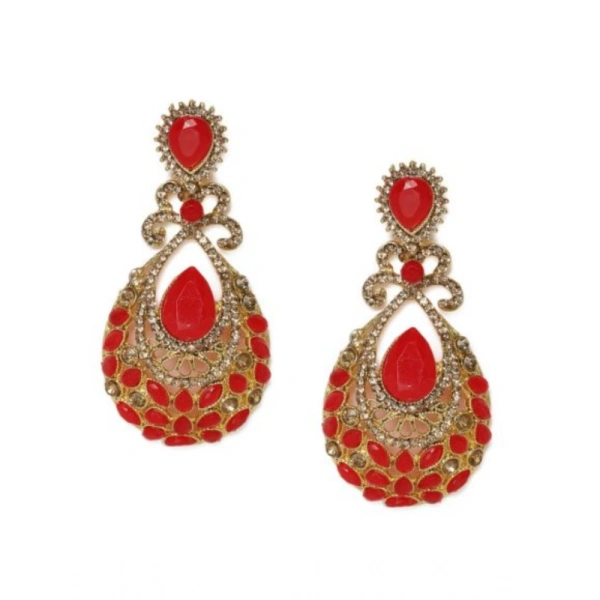 Shopnav Women's Rose Gold Plated Alloy Earrings (Gold & Red) - Gold -amp; Red