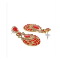 Shopnav Women's Rose Gold Plated Alloy Earrings (Gold & Red) - Gold -amp; Red