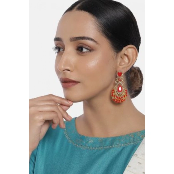 Shopnav Women's Rose Gold Plated Alloy Earrings (Gold & Red) - Gold -amp; Red
